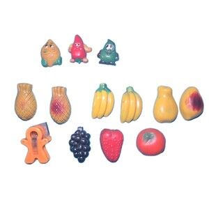 Vintage Refrigerator Magnet Lot Fruit Veggie Faces 60s Style Kitchen Décor